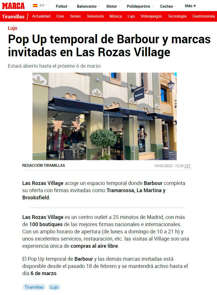 pop up temporal de Barbour y marcas invitadas en Las Rozas Village hasta el 6 de marzo